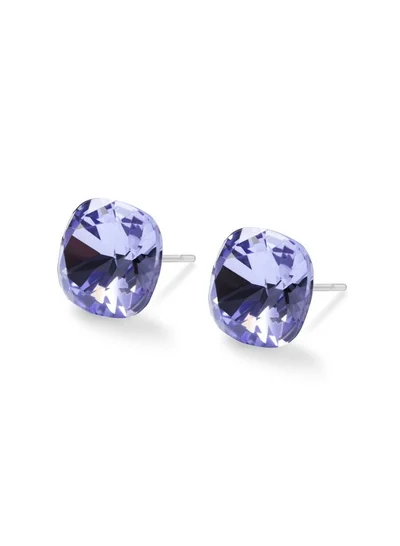 Seona Seona Sophia 10mm Cushion Cut Crystal Earrings – Hypoallergenic Stud Earrings for Women, Tarnish‑Free Stainless Steel Jewelry for Sensitive Ears - Provence Lavender